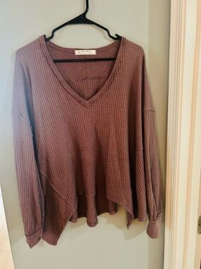 We The Free Mauve Waffle Knit V-Neck Pullover